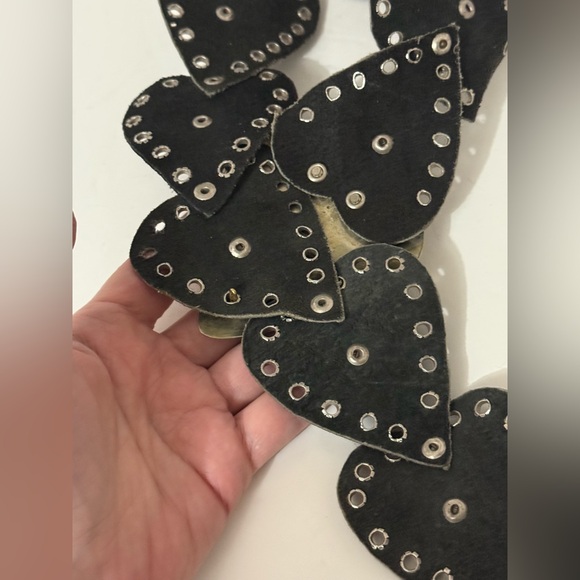 Vintage Blue Leather Studded Heart Handmade Boho Belt Heart Buckle Circa 60s - Picture 9 of 10